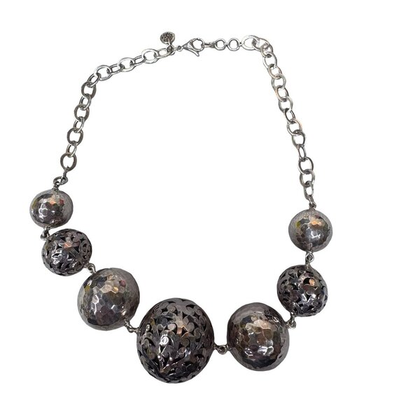 Lois Hill Statement 925 Sterling Silver Hammered Ball Station Bead Necklace 17" - Picture 10 of 10